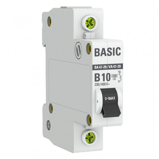 Автоматический выключатель 1P 10А (B) 4,5кА ВА 47-29 EKF Basic mcb4729-1-10-B