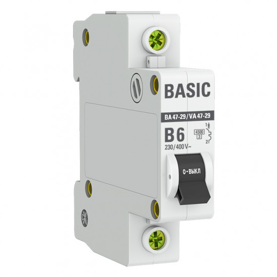 Автоматический выключатель 1P 6А (B) 4,5кА ВА 47-29 EKF Basic mcb4729-1-06-B