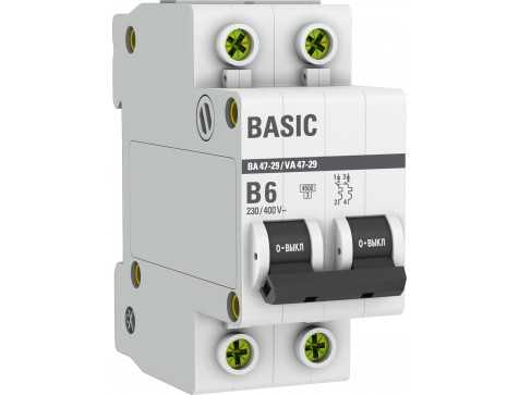 Автоматический выключатель 2P 6А (B) 4,5кА ВА 47-29 EKF Basic mcb4729-2-06-B