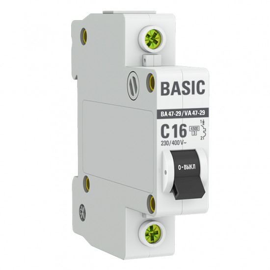 Автоматический выключатель 1P 16А (C) 4,5кА ВА 47-29 EKF Basic mcb4729-1-16C