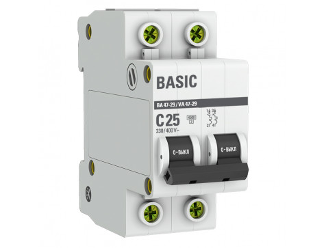 Автоматический выключатель 2P 25А (C) 4,5кА ВА 47-29 EKF Basic mcb4729-2-25C