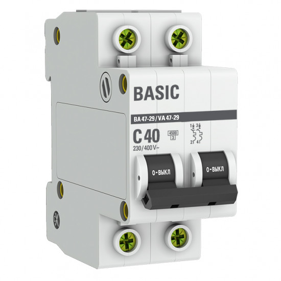 Автоматический выключатель 2P 40А (C) 4,5кА ВА 47-29 EKF Basic mcb4729-2-40C